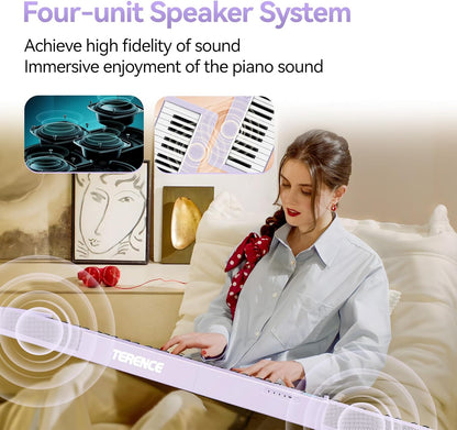 E-piano 88 toetsen – Keyboard Piano – Digitale Piano – Opvouwbare E-Piano – Elektrische Piano – Paars – Bluetooth en MIDI-ondersteuning – 1800 mAh Batterij