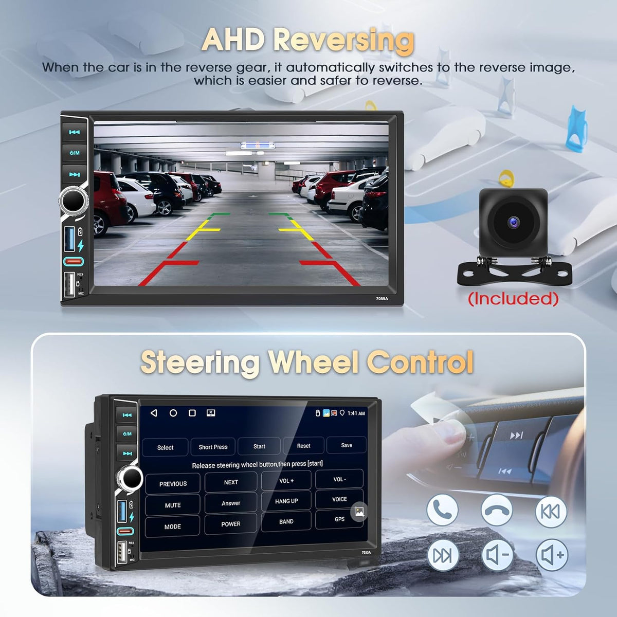 2 Din Autoradio, 4 + 64G, A-pple Carplay Android autoradio, 7 inch IPS-touchscreen, stereo autoradio met Bluetooth 5.0/GPS/WiFi/FM/RDS, mediaspeler voor auto Android 15