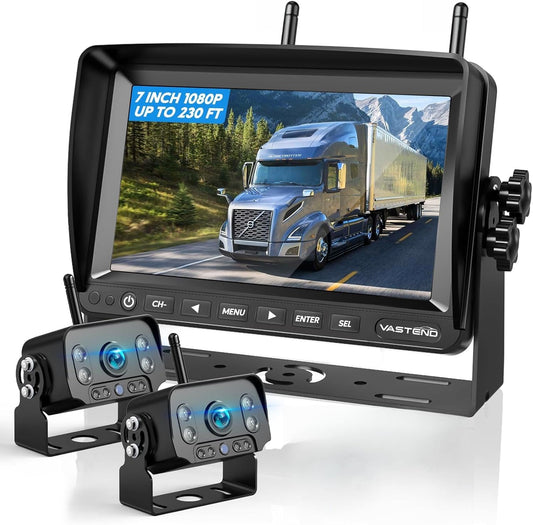 Draadloze achteruitrijcamera, 7 inch monitor, 1080p, draadloze achteruitrijcamera, IP69 waterdicht, stabiel signaal, voor caravan, vrachtwagen, auto, camper, 2 camera's