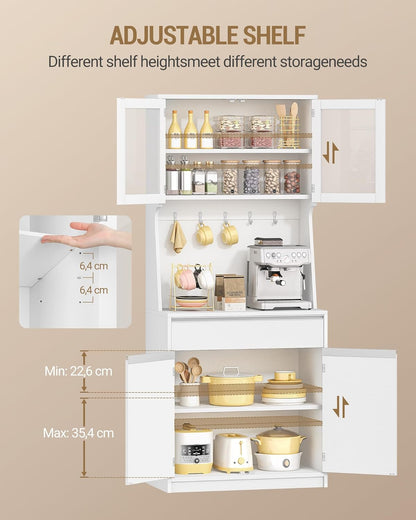 Hzuaneri Kitchen Cabinet, Buffet Cabinet, Tall Cabinet with Worktop and 4 Storage Compartments, Adjustable Shelves, Suitable for Kitchen or Living Room, 40 x 75 x 180 cm, Hemp White, PT40003XV1