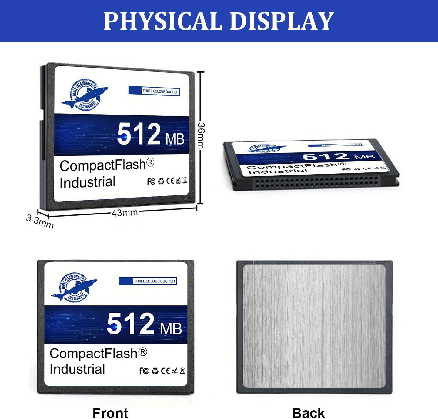 Dogfish Compact Flash geheugenkaart, 512 MB, 10 stuks, industriële CF Card type I voor industriële apparaten, CNC-machines, ingebedde systemen en oude camera's
