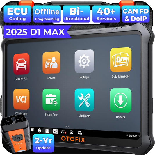 OTOFIX D1 Max diagnosescanner, bidirectionele scantool versie 2025, meer dan 40 servicefuncties, ECU-codering, volledige systeemdiagnostiek op OE-niveau, geen IP-beperking, DoIP & CAN FD