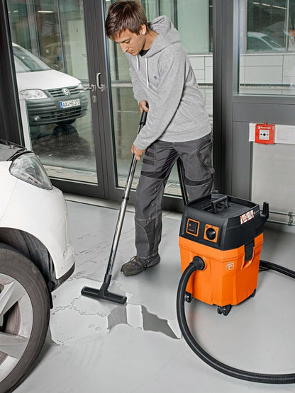 FEIN Dustex 35 l, krachtige nat-/droogzuiger voor de aansluiting van elektrisch gereedschap in de werkplaats en bij de montage.