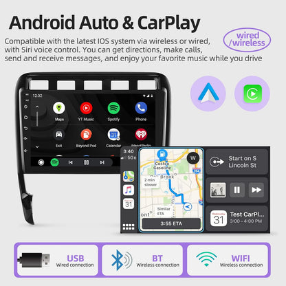 NHOPEEW Android 13 autoradio voor Porsche Cayenne 2002-2010 met Apple Carplay en Android Auto 9 inch touchscreen 2+64G autoradio GPS navigatie Hi-Fi + AHD achteruitrijcamera en microfoon