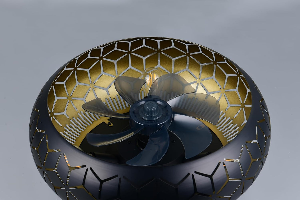 Reality Leuchten Fan BIDAR R61574031, matzwart/goud, metaal, 15 W, 3 x E27, apart schakelbaar