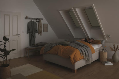 Original Roto Blackout Roller Blind ZRV Almost Full Darkening Guide Rail Silver For Roto Skylight Series Designo R6/R8, i8 and Classic 64/84 with Size 065/118 | 06/11 Beige - QUORE