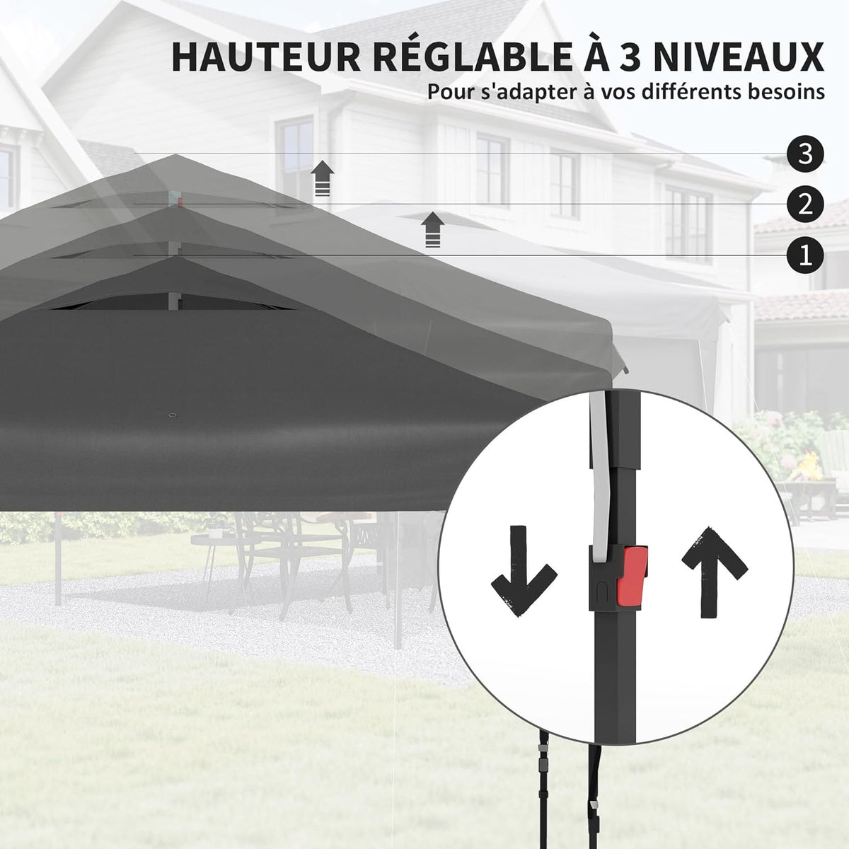 Outsunny Barnum Pop-up Garden Gazebo Foldable with Removable Side Wall + Carry Bag, Steel, Oxford Fabric, 3 x 3 x 2.65 m, Grey