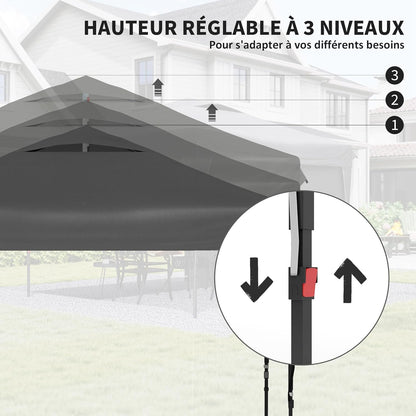 Outsunny Barnum Pop-up Garden Gazebo Foldable with Removable Side Wall + Carry Bag, Steel, Oxford Fabric, 3 x 3 x 2.65 m, Grey