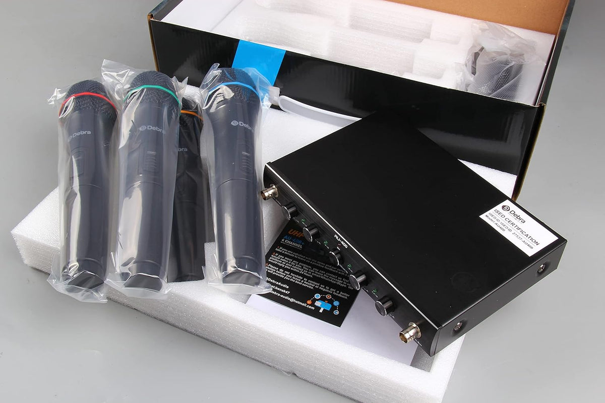 4-Kanaals Draadloze Microfoonset A-Frequentie – Draadloze Microfoons – Karaoke Microfoon – Zangmicrofoon – Microfoonsysteem – 4 Handheld Microfoons – UHF Signaal Met Ruisonderdrukking