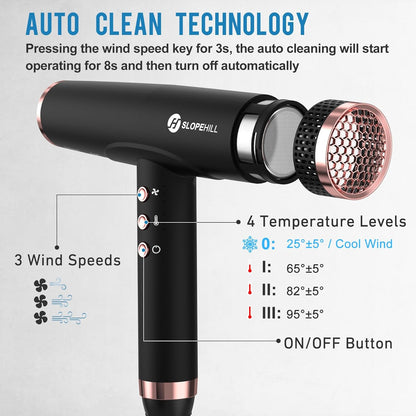 Ionen Föhn Mat Zwart – Haardroger – Reisföhn – Salonföhn – Föhn Met Diffuser – 2000 W Borstelloze Motor – 320 g Lichtgewicht