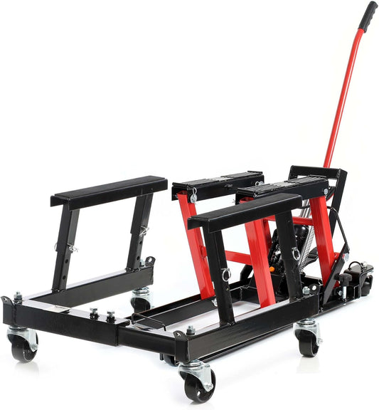 Motorkrik Set Voor ATV, Quad En Motor – Hydraulische Motorkrik – Motorlift – Motorstandaard – Montagestandaard Op Wielen – 680 Kg Draagvermogen – Traploos Verstelbaar Van 13 Tot 38 Cm