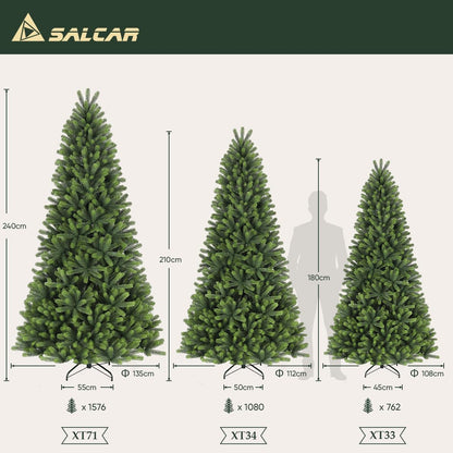 SALCAR 100% PE kunstkerstboom 180 cm, kunstkerstboom met 762 PE-takken, edele Nordmann-spar inclusief handschoenen en metalen standaard