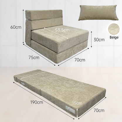 ANONER Divan-lit flexibel 70 x 190 cm, met kussen, de zitplaats zet om in matras, afneembare divanhousse, perfect voor kleine kamers en multifunctionele ruimtes, Beige
