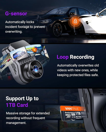 VANTRUE S1 Pro 1CH 2.5K 60FPS Verborgen Dashcam 5GHz WiFi ADAS, STARVIS 2 Platepix Nachtzicht, Dashcam Auto Front Spraakbesturing Dash Cam, GPS, 15 seconden Pre-opname Buffer Parking Mode, Max 1TB