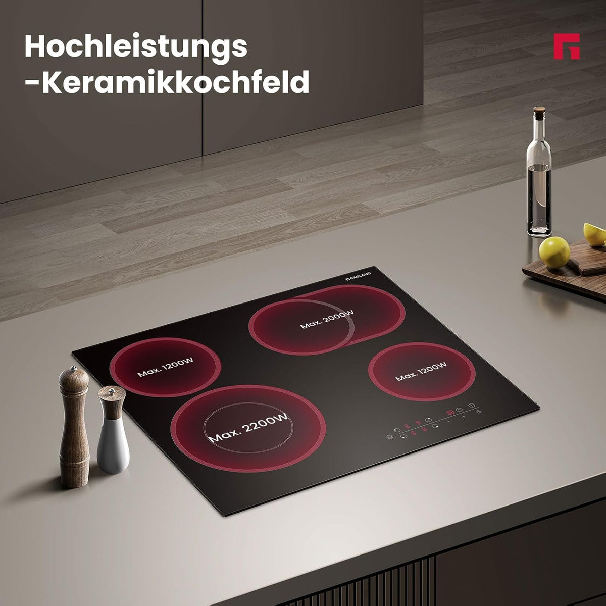 Keramische kookplaat – Glaskeramische kookplaat – Elektrische kookplaat – Inbouw kookplaat – 4 kookzones – 6600W vermogen – Kinderslot en timer