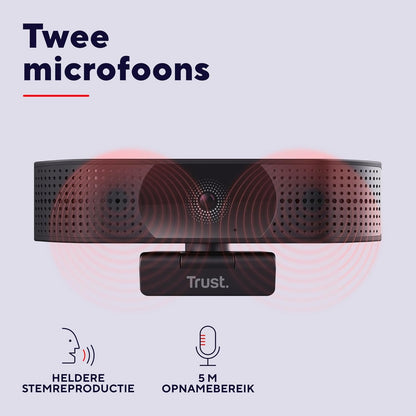 Trust Teza 4K Ultra HD Webcam, 3840x2160, met 2 Microfoons en Autofocus, 30 FPS, USB Plug & Play, Webcam voor Teams, Zoom, Skype, PC, Laptop, Mac, Macbook - Zwart