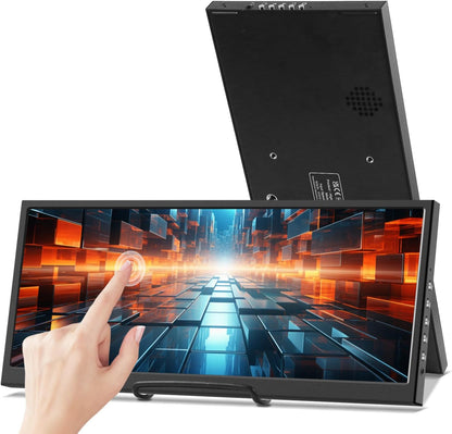 Prechen 12,3 inch draagbaar touchscreen secundaire monitor, mini HDMI, USBC, 1920 x 720 IPS Stretch Bar LCD Draagbaar Travel Touch Screen voor Laptop Computer Aida64 GPU CPU RAM Monitoring