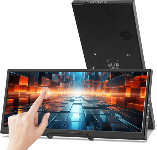 Prechen 12,3 inch draagbaar touchscreen secundaire monitor, mini HDMI, USBC, 1920 x 720 IPS Stretch Bar LCD Draagbaar Travel Touch Screen voor Laptop Computer Aida64 GPU CPU RAM Monitoring