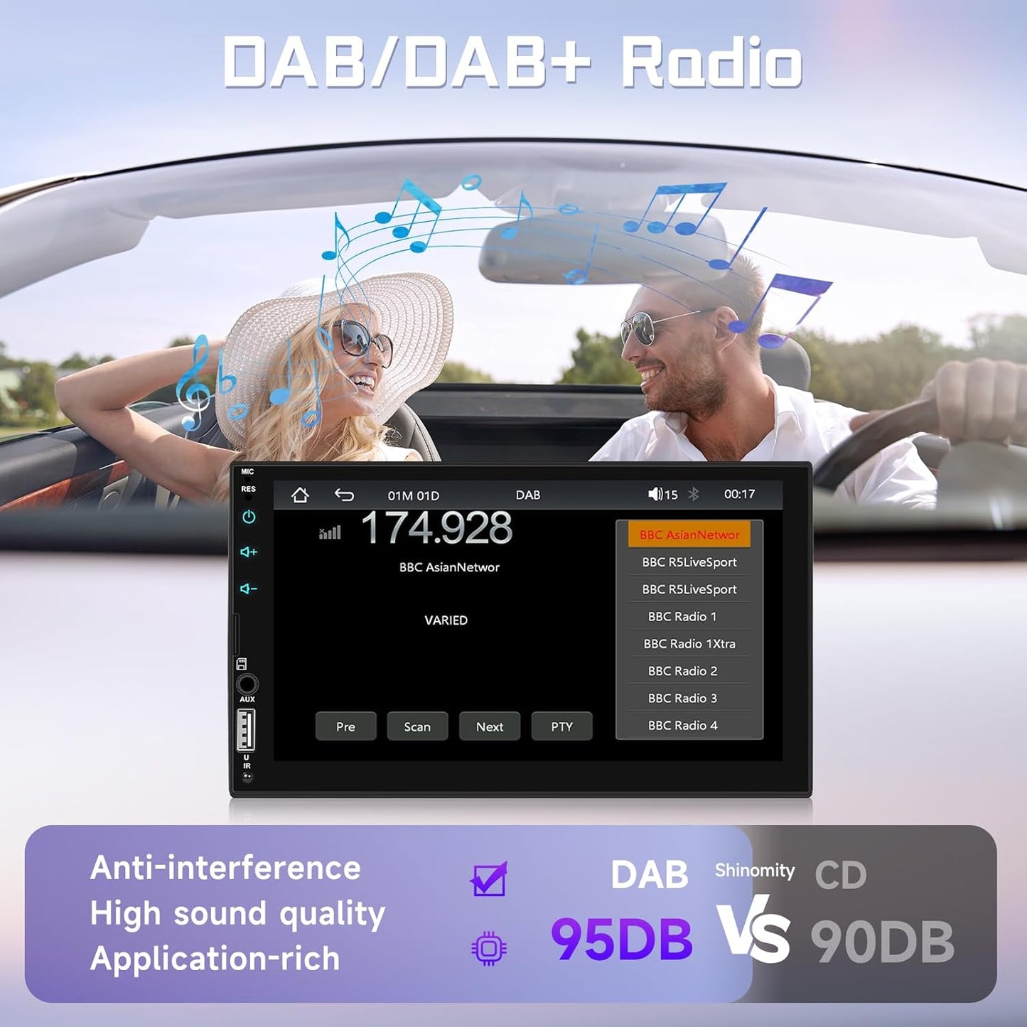 DAB/DAB+ dubbele DIN-autoradio met draadloze Carplay Android Auto Mirror Link, 7-inch touchscreen, 2-DIN-autoradio met Bluetooth, FM EQ, USB/AUX/SWC achteruitrijcamera