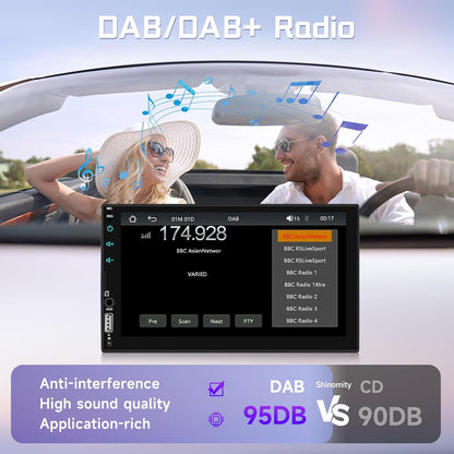 DAB/DAB+ dubbele DIN-autoradio met draadloze Carplay Android Auto Mirror Link, 7-inch touchscreen, 2-DIN-autoradio met Bluetooth, FM EQ, USB/AUX/SWC achteruitrijcamera