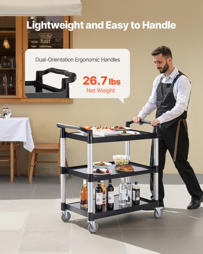 Rolkar 3-Laags – Servicewagen – Serveerwagen – Keukenkar – Transportkar – Kunststof Met Aluminium Frame – 360° Draaibare Wielen Met 2 Remmen