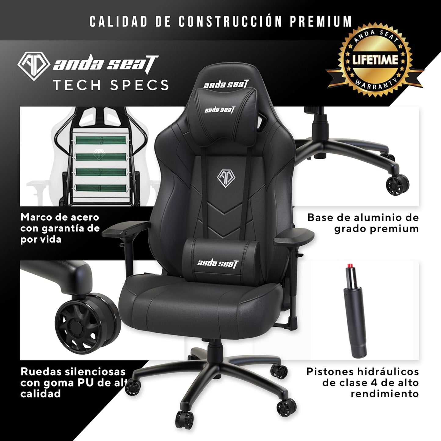 Anda Seat Dark Demon Dragon Gamingstoel voor volwassenen, ergonomische videogamestoelen, liggende bureaustoel, nek- en lendenrugsteun - grote zwarte premium PVC-lederen bureaustoel