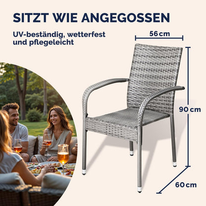 CASARIA® Set of 4 Polyrotin Stackable Outdoor Chairs with Armrests | Stackable, Weatherproof Outdoor Chairs with Armrests | Load Capacity of 160 kg | For Camping, Patio, Balcony - QUORE