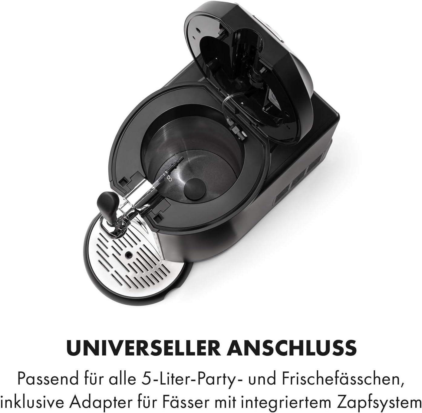 Klarstein Beerkules bierdispenser bierkoeler - voor alle 5 l fusten met en zonder uitgiftesysteem, drukmedium: CO2, incl. 3 patronen, compressiekoeling: koeltemperaturen van 2-12 ° C, zilverzwart