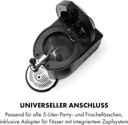 Klarstein Beerkules bierdispenser bierkoeler - voor alle 5 l fusten met en zonder uitgiftesysteem, drukmedium: CO2, incl. 3 patronen, compressiekoeling: koeltemperaturen van 2-12 ° C, zilverzwart