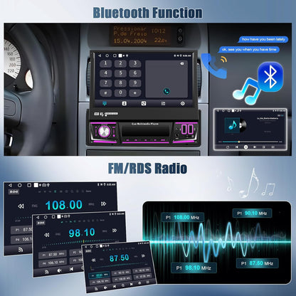 OiLiehu 2+64G Android 13 Autoradio 1 Din met Draadloze CarPlay Android Auto 7" IPS Handmatig Uitklappend met Beeldscherm GPS WiFi Bluetooth Mirror Link FM RDS SWC USB EQ AUX TF-Port
