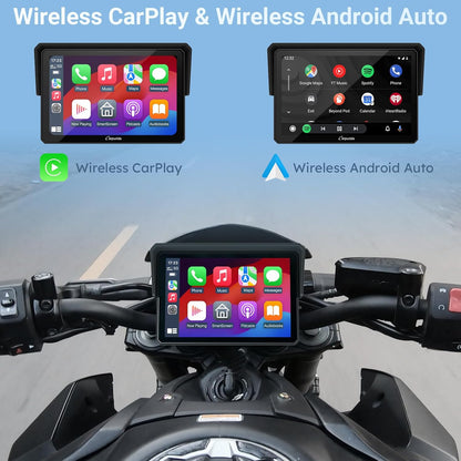 Carpuride W502 Motorscherm 5 inch GPS met CarPlay draadloos & Android Auto - IP67 waterdicht IPS-touchscreen, dubbele Bluetooth, GPS-navigatie, Siri, U-vormige verstelbare motorstandaard