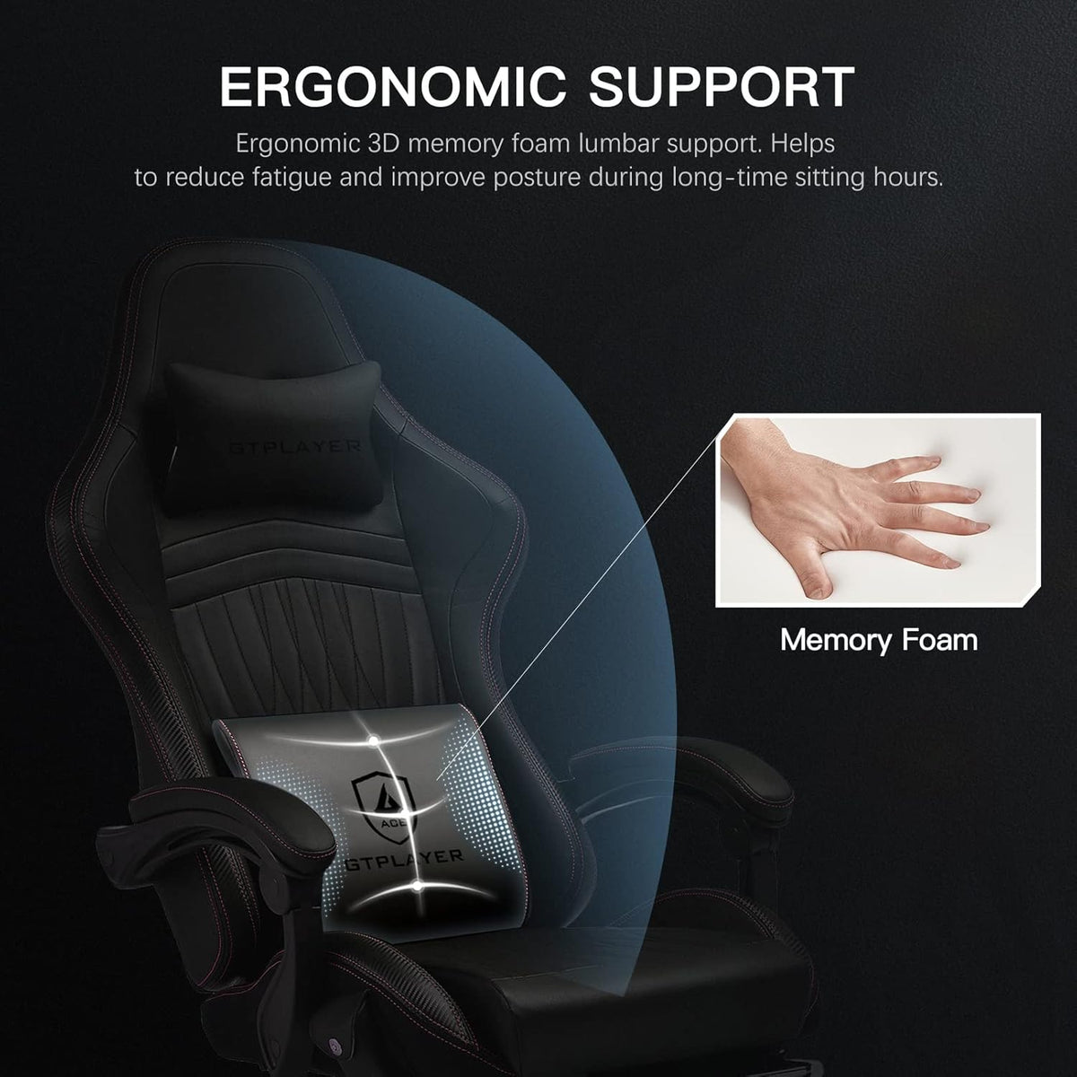 GTPLAYER Ergonomic Gaming Chair, Office Chair, Racing Chair with Footrest and Speakers, Load Capacity up to 150 kg, Black-Red - QUORE
