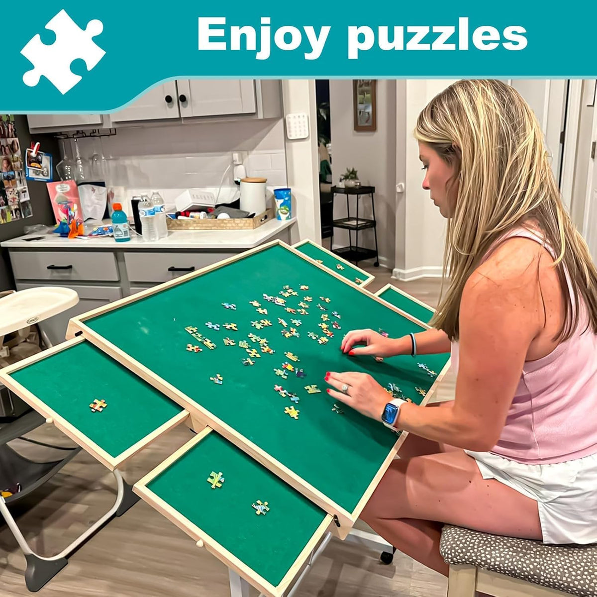 Puzzeltafel met 1500 stukjes, in hoogte verstelbare puzzelplank met deksel en 4 laden, puzzeltafel voor volwassenen, puzzelplank met deksel en poten voor puzzelaars
