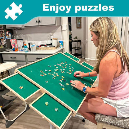 Puzzeltafel met 1500 stukjes, in hoogte verstelbare puzzelplank met deksel en 4 laden, puzzeltafel voor volwassenen, puzzelplank met deksel en poten voor puzzelaars