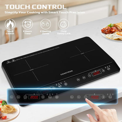 Inductiekookplaat, 2 platen, Cooktron dubbele inductiekookplaat, Kookplaat Inductie, touch-bediening