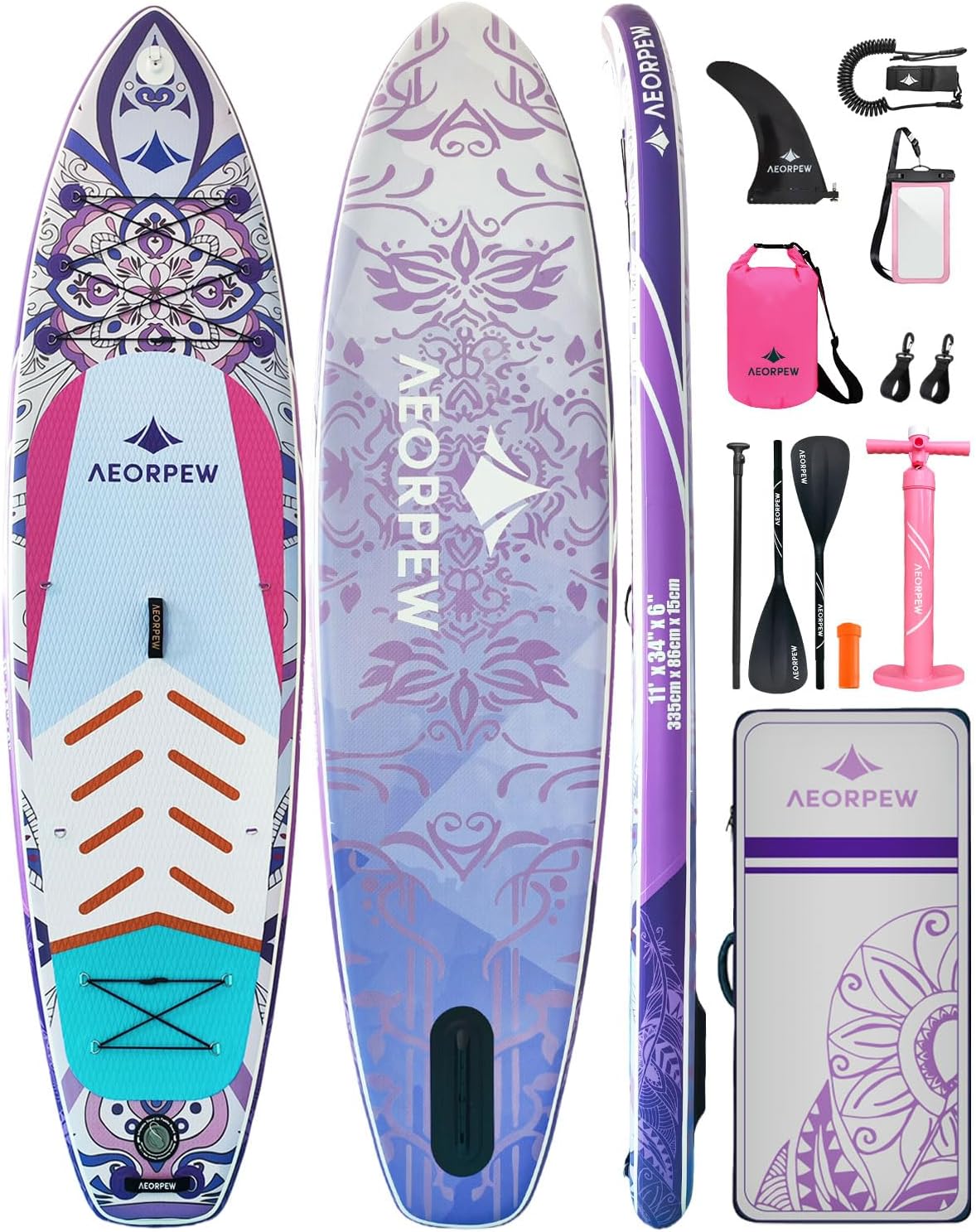 34" breed opblaasbaar paddleboard voor dames met premium paddleboardaccessoires, Adj SUP-peddel, 100 l rugzak, geschikt voor veelzijdige SUP-boards van alle vaardigheidsniveaus