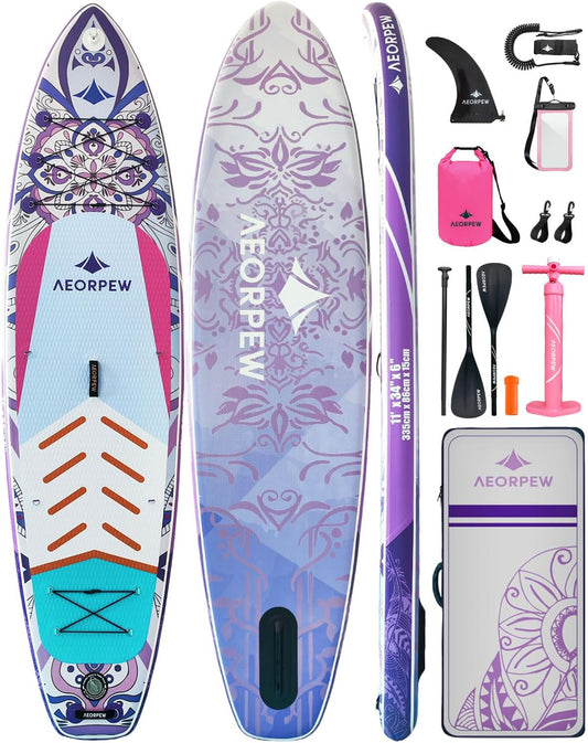 34" breed opblaasbaar paddleboard voor dames met premium paddleboardaccessoires, Adj SUP-peddel, 100 l rugzak, geschikt voor veelzijdige SUP-boards van alle vaardigheidsniveaus