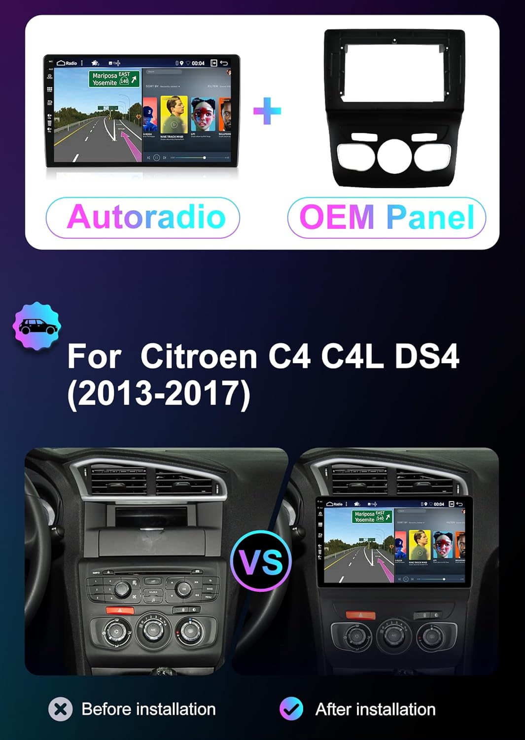 Android 14 Autoradio – Multimedia Systeem – Navigatiesysteem – Auto Stereo – Touchscreen Radio – 10,1 Inch IPS Scherm – Geïntegreerde CarPlay en Android Auto met DSP