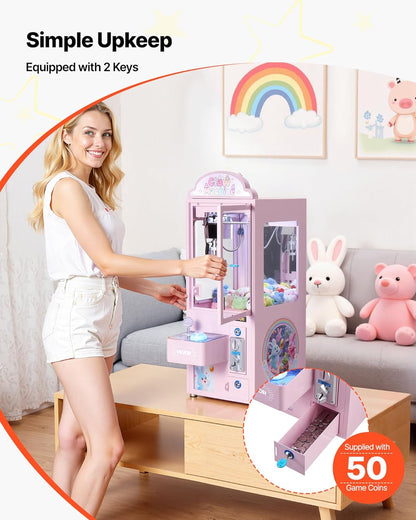 VEVOR Klauwmachine voor meetspellen, 30 W, met licht- en geluidseffecten, stalen klauwmodus, compatibel met pluche dieren van 40 tot 80 mm, ideaal voor thuisbioscopen en games, roze