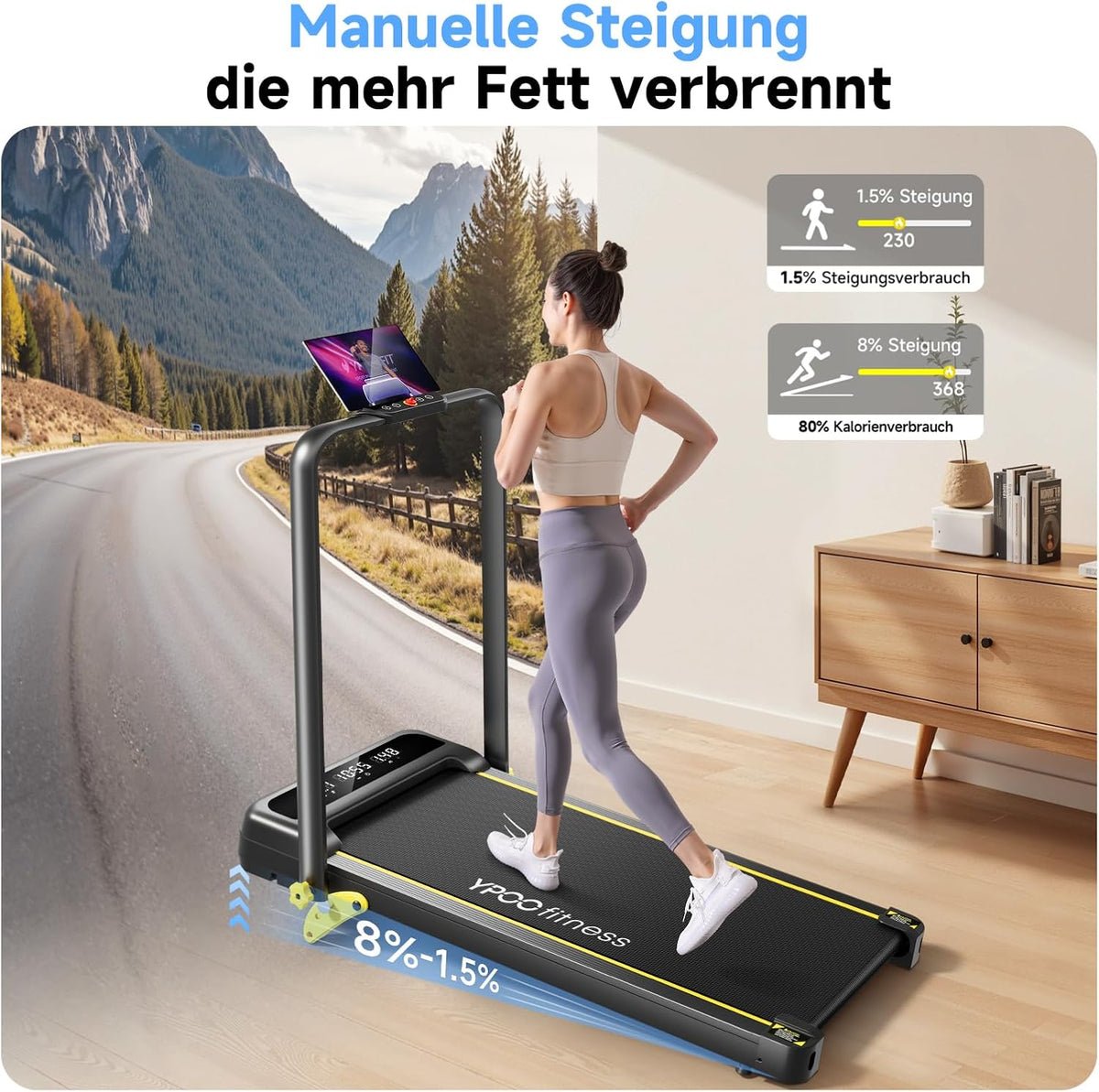 Loopband – Walking Pad – Treadmill – Fitnessband – Inklapbare Loopband – 3-in-1 Helling Tot 8% – Max Belastbaar 140 kg