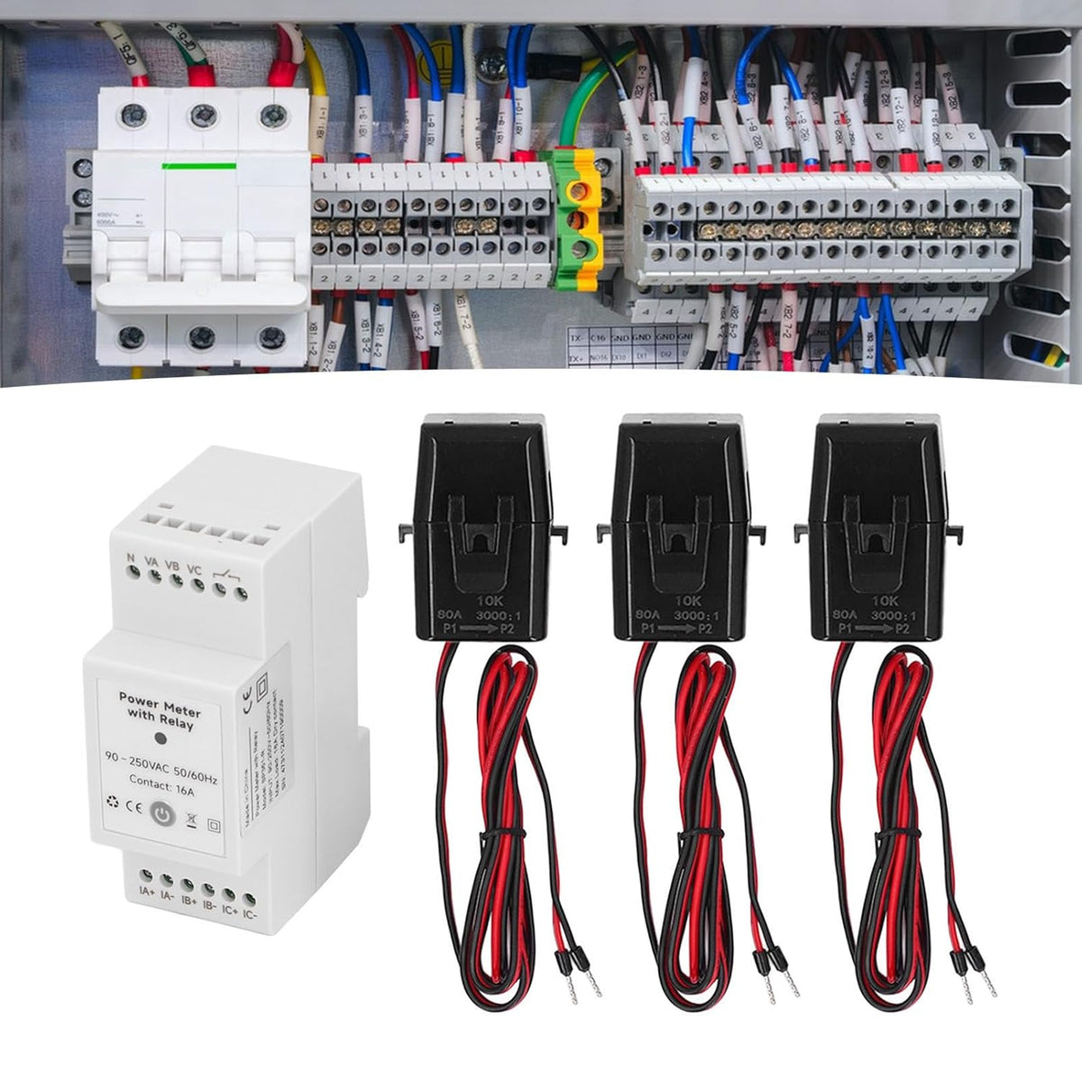 WiFi Smart Energy Meter 3 Fase Elektriciteit Monitoring Meter met 3.80A Stroomtransformator Stroom Spanning Amperage Energiemeter