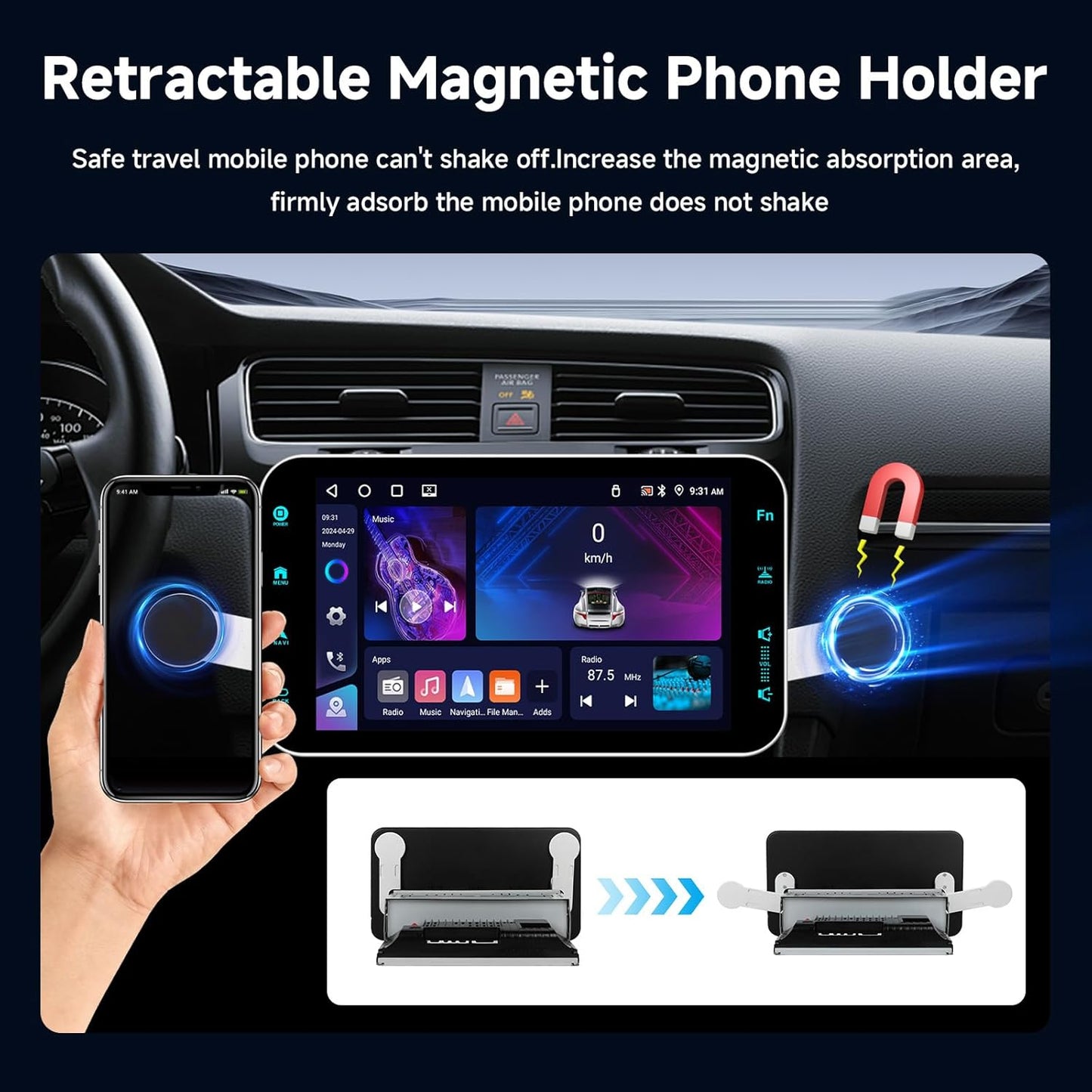 Android 13 autoradio 1 DIN draadloze CarPlay Android Auto, Podofo 9-inch touchscreen 4G+64G radio Bluetooth 5.0 FM/RDS GPS HiFi EQ WiFi stuurwielbediening achteruitrijcamera