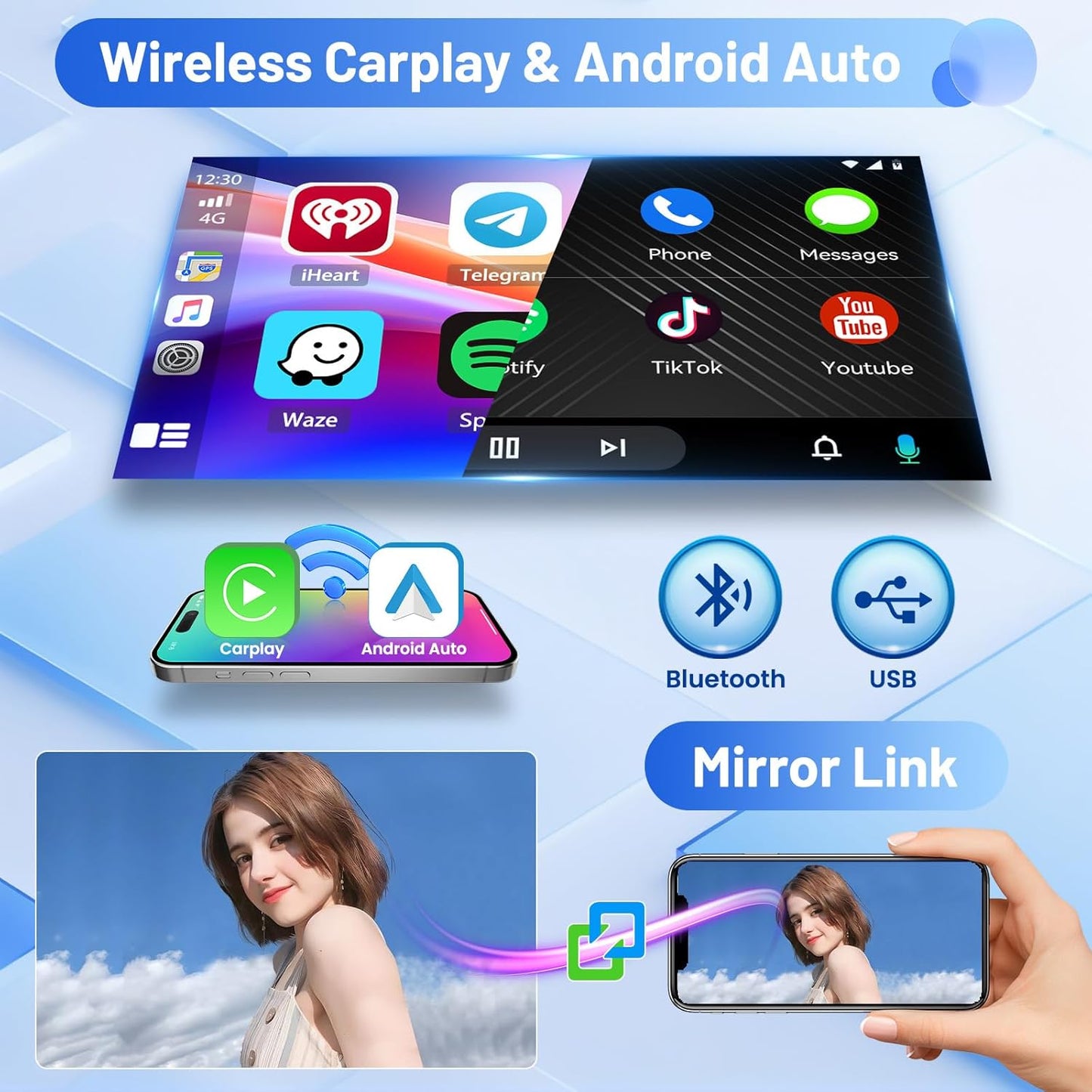 Autoradio – Multimedia Systeem – Navigatie Radio – Auto Stereo – Inbouw Radio – 9 Inch Touchscreen – Wireless CarPlay & Android Auto
