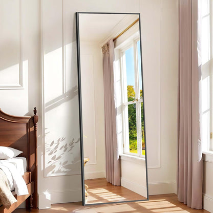 Weare Home Full body spiegel, 161 x 52 cm, staand en met frame van aluminiumlegering en houder voor woonkamer slaapkamer (zwart)
