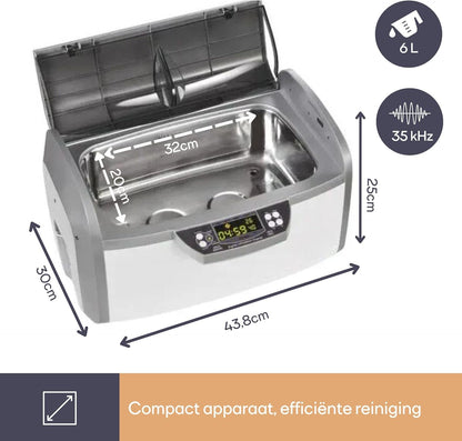 Ultrasoonreiniger – Ultrasone Reinigingsapparaat – Brillenreiniger – Sieradenreiniger – Gebitsreiniger – 6 Liter Capaciteit – Ontgassingsfunctie & Instelbare Timer en Temperatuur