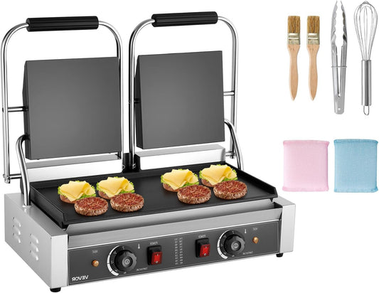 Contactgrill – Panini Grill – Sandwichmaker – Elektrische Grill – Tosti-ijzer – RVS Behuizing – 3600W Vermogen – Dubbele 48x23 cm Bakplaten – Instelbare Temperatuur