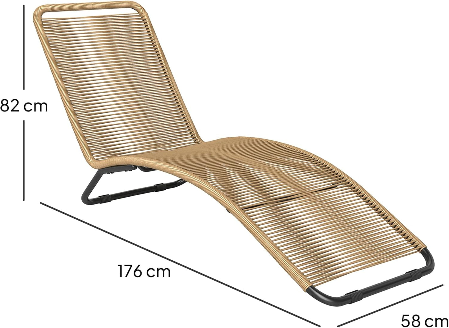Ligbed – Ligstoel – Zonnebed – Relaxstoel – Loungestoel – Polyrotan – Stalen Frame – 120 kg Belastbaar – Natuurlijk Houtlook