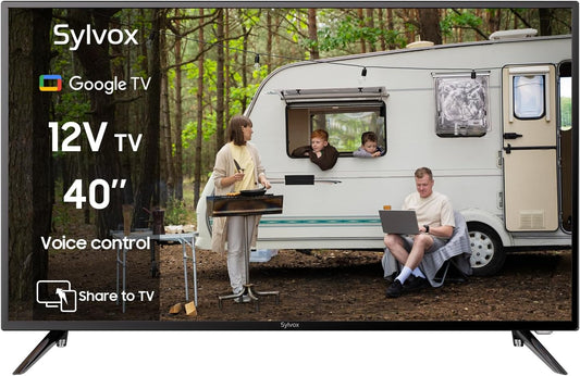 SYLVOX 40 inch Smart Google TV 12V Televisie LED 1080P|10-32V|HbbTV|DVB-T2-S2|Handy op TV,Afstandsbediening met spraakbediening,voor campers, woonkamer, voertuig Smart TV