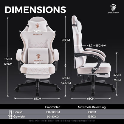 Gamingstoel – Bureaustoel – Office Chair – Gamerstoel – Ergonomische Stoel – Pocketveer Zitting – Verstelbare Rugleuning en Voetensteun – Beige