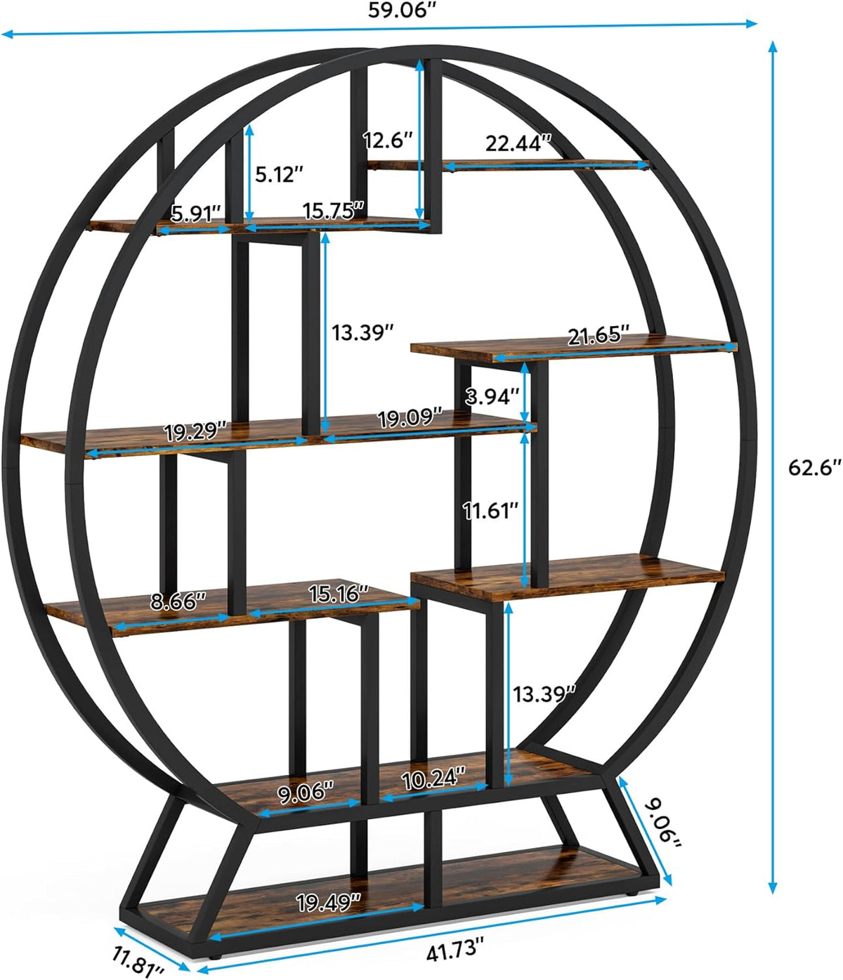 Tribesigns Round Bookcase, 5 Tiers Standing Storage Stand, 160cm High, Rustic Open Organizer for Home, Office, Living Room, Brown